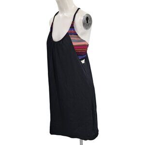 Athleta Racerback Underwire Swimsuit Swim Dress Top Size 38 D/DD Black Stripe